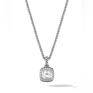 Sterling Silver White Crystal Cushion Pendant Necklace